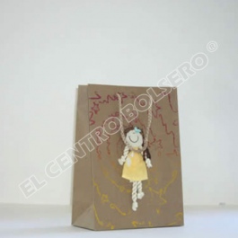bolsas de papel kraft natural con aplicación al frente de muñeco mediana