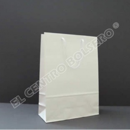 bolsas de papel couche blanco con asas de macrame grande