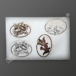 sellos en forma de ovalos de 2.60 cms x 3.30 cms. de diametro (rollos con 1,000 sellos)
