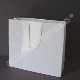 bolsas de papel blanco laminado con asas de macrame extra grande
