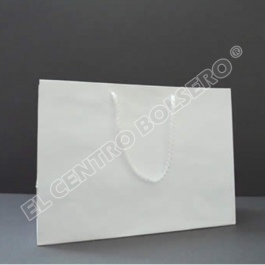bolsas de papel bond blanco con asas de macrame boutique mediana