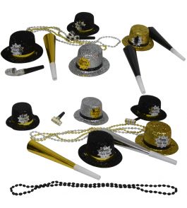 Kit de Mini-Sombrero Negro/Dorado/Plata para 10 Personas