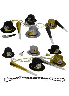 Kit de Mini-Sombrero Negro/Dorado/Plata para 10 Personas